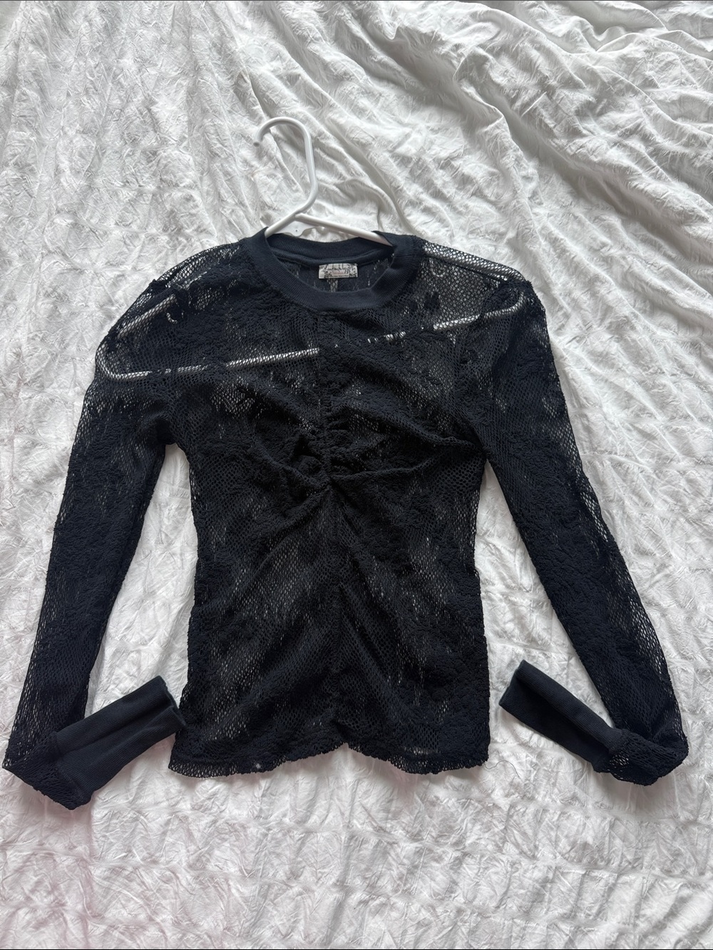 Free People Black Sheer Mesh Long-Sleeve Top